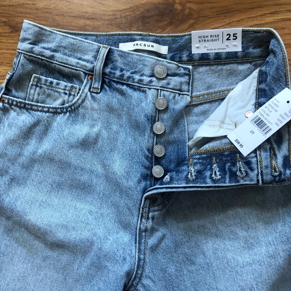 PacSun Light Blue Ripped High Waisted Straight Leg Jeans 25 - Picture 3 of 6